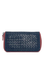 Bottega Veneta Woven Leather Zippy Long Wallet Black Terracotta