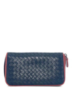 Bottega Veneta Woven Leather Zippy Long Wallet Black Terracotta