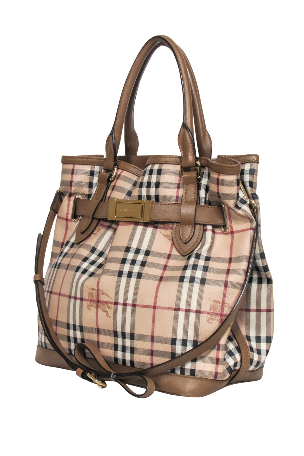 Burberry - Beige Signature Plaid Large Bucket Bag