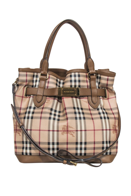 Burberry - Beige Signature Plaid Large Bucket Bag