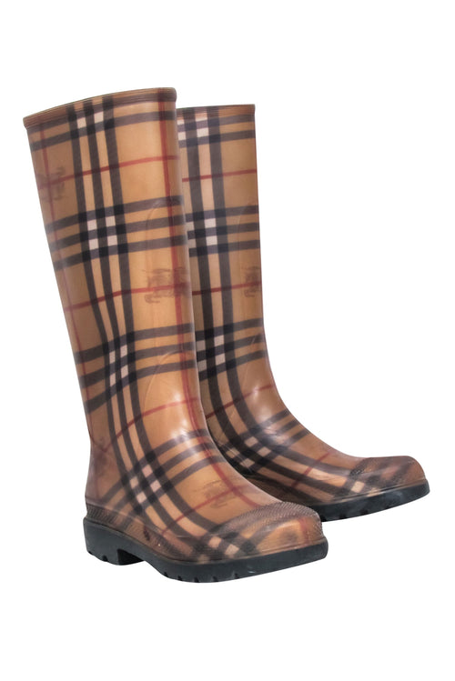 Burberry - Beige Signature Plaid Rubber Rainboots Sz 6