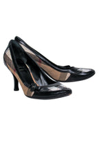 Burberry - Black & Beige Tartan Print Pumps w/ Leather Trim Sz 9