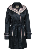 Burberry - Black Belted Trench Coat w/ Signature Plaid Trim & Hood Sz XXL