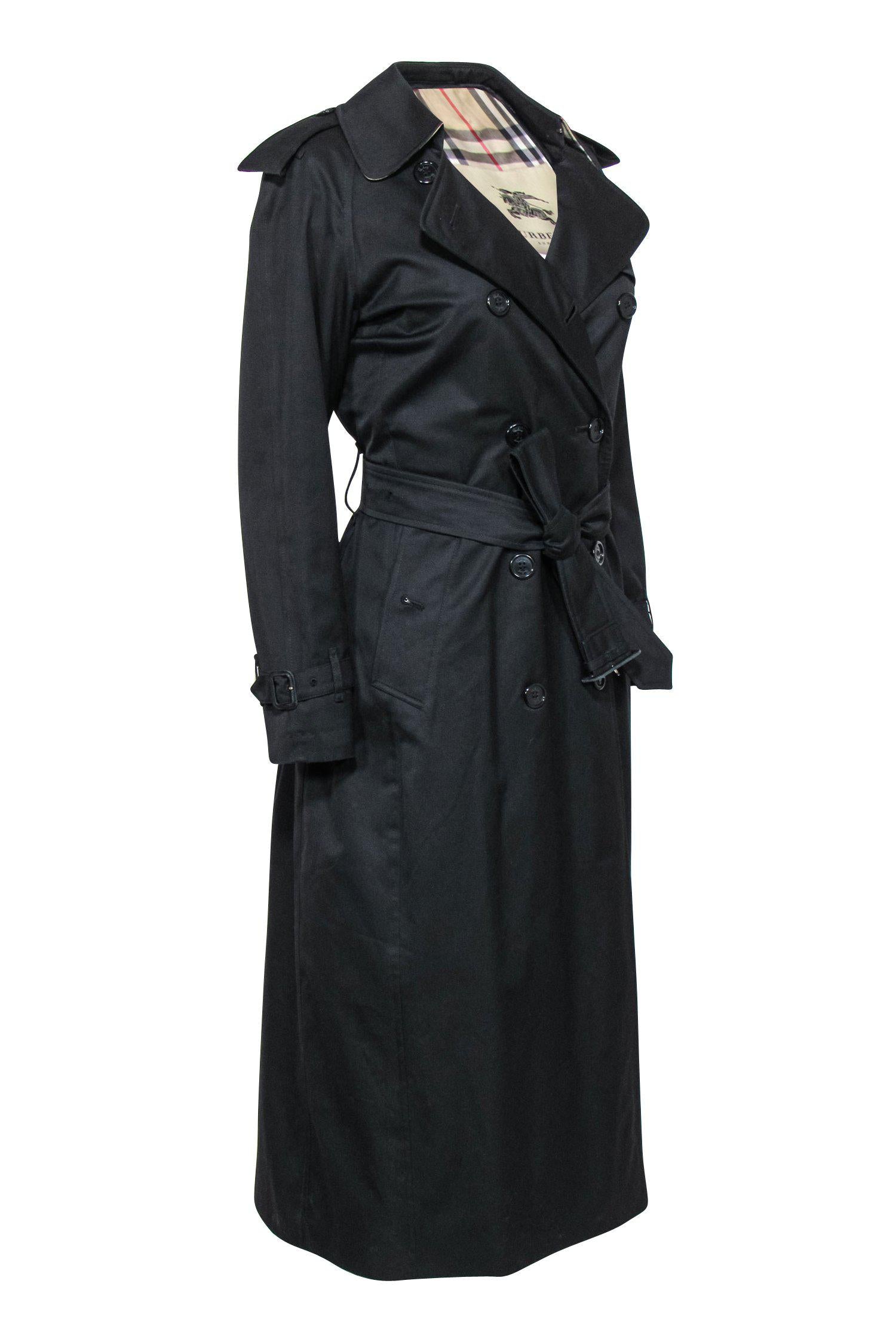 Burberry - Black Double Breasted Belted Longline Trench Coat w/ Removable Lining Sz 4