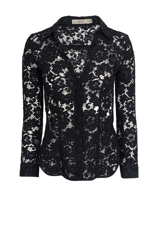 Burberry - Black Lace Button Front Shirt Sz 2