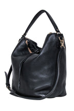Burberry - Black Leather Large Bucket Bag w/ Signature Plaid Trim
