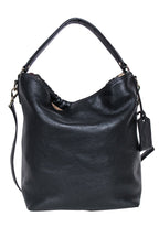 Burberry - Black Leather Large Bucket Bag w/ Signature Plaid Trim