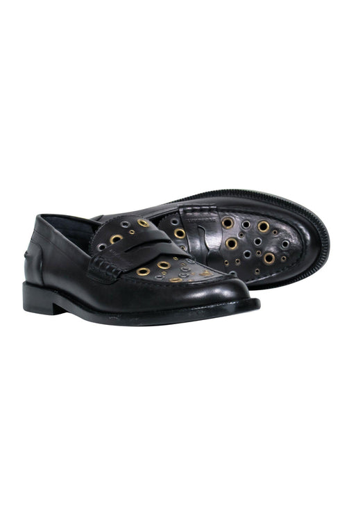 Burberry - Black Leather Loafers w/ Grommet Design Sz 9