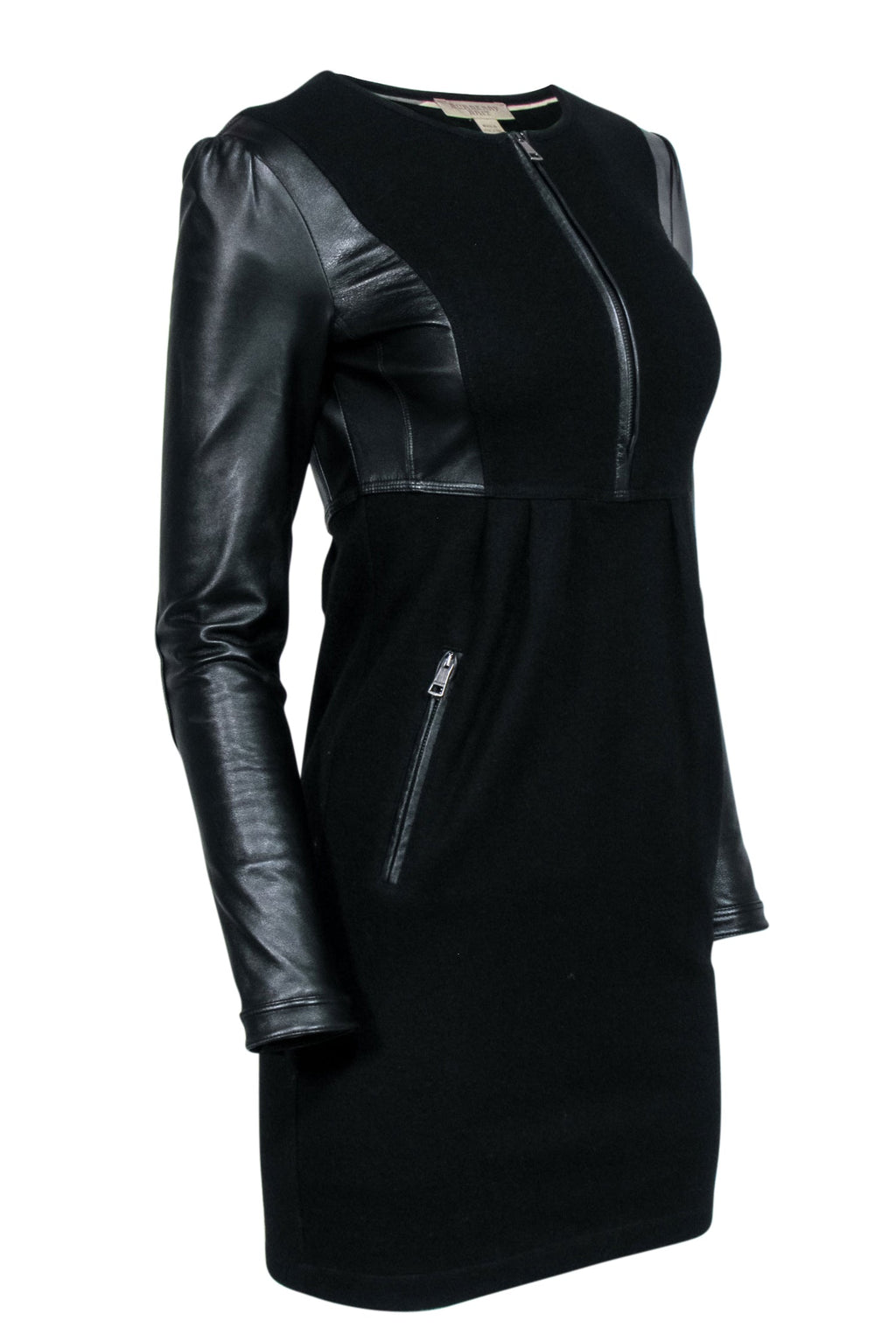 Burberry - Black Leather Long Sleeve Mini Dress Sz 2