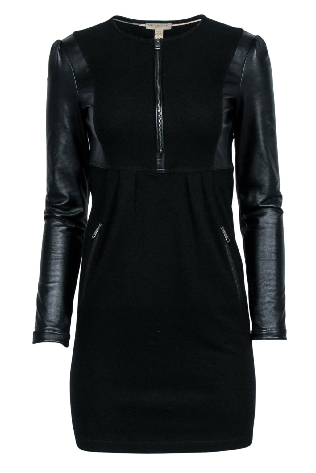 Burberry - Black Leather Long Sleeve Mini Dress Sz 2
