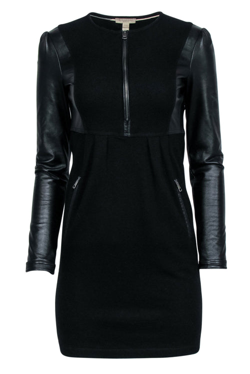 Burberry - Black Leather Long Sleeve Mini Dress Sz 2