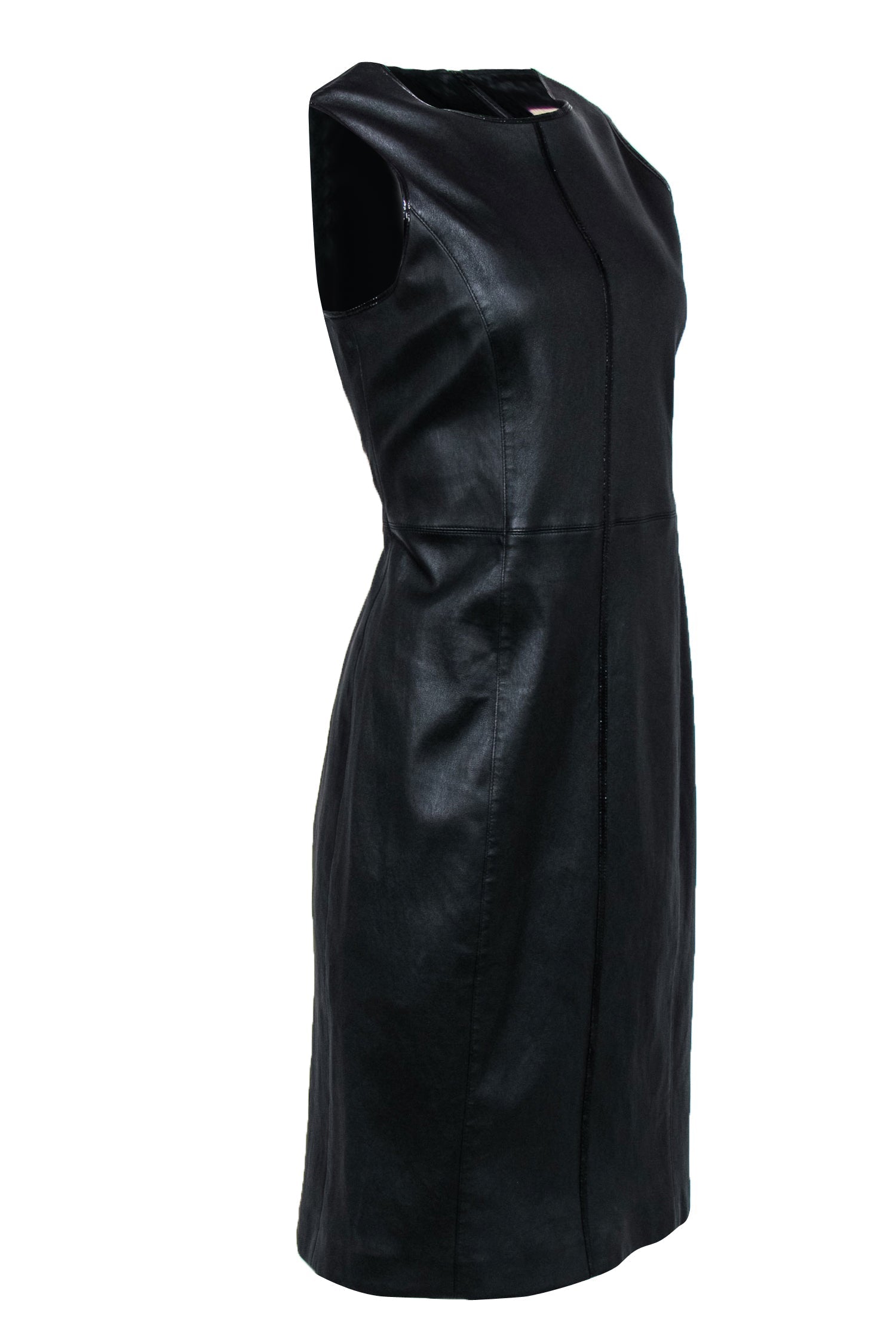 Burberry - Black Leather Sleeveless Paneled Sheath Dress Sz 12