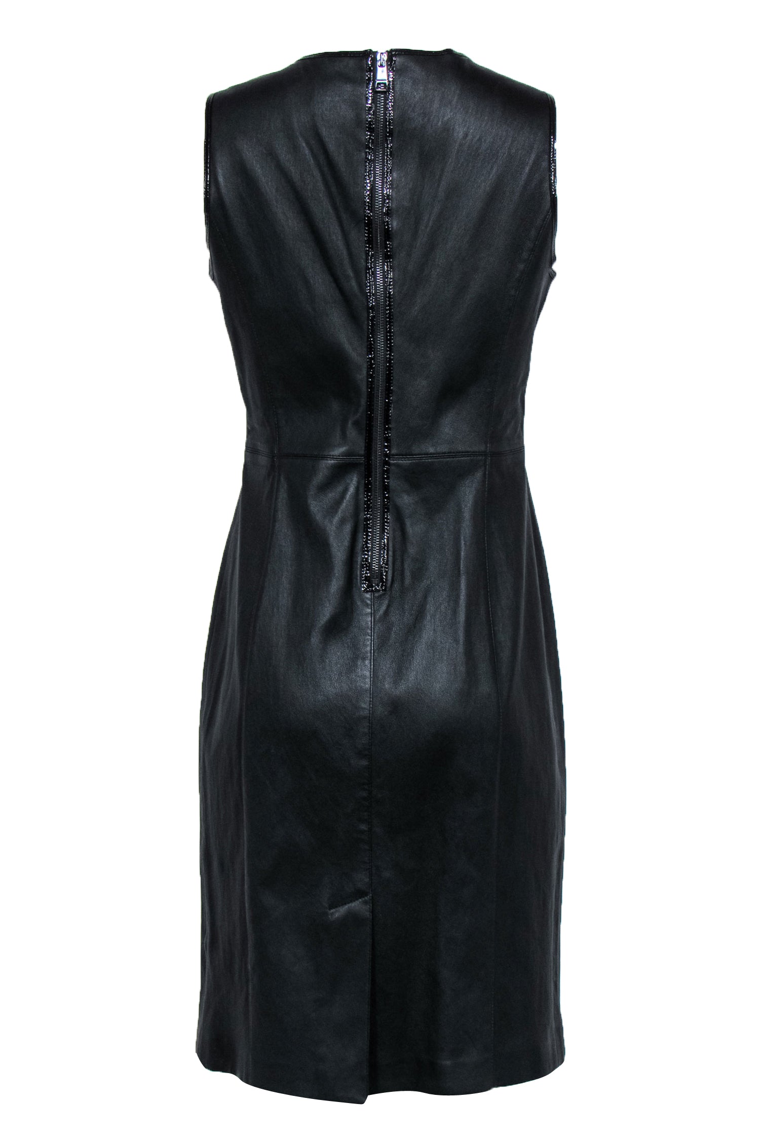 Burberry - Black Leather Sleeveless Paneled Sheath Dress Sz 12