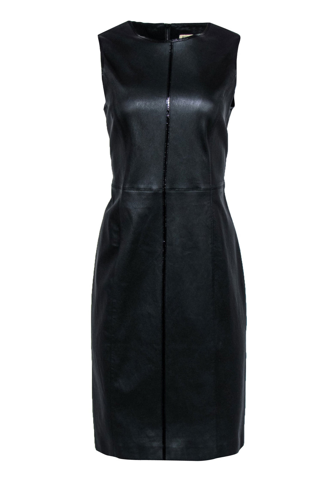 Burberry - Black Leather Sleeveless Paneled Sheath Dress Sz 12