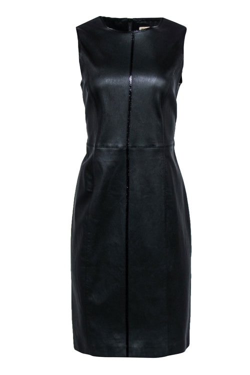Burberry - Black Leather Sleeveless Paneled Sheath Dress Sz 12