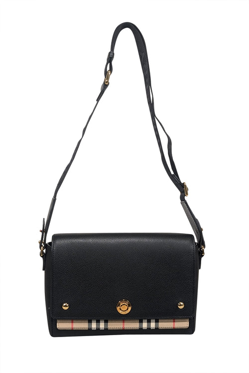 Burberry - Black Leather & Vintage Check Note Crossbody Bag
