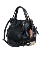 Burberry - Black Leather w/ Signature Plaid Sides Crossbody Bag