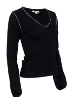 Burberry- Black Long Sleeve Shirt w/ Plaid Contrast Stitching Sz S