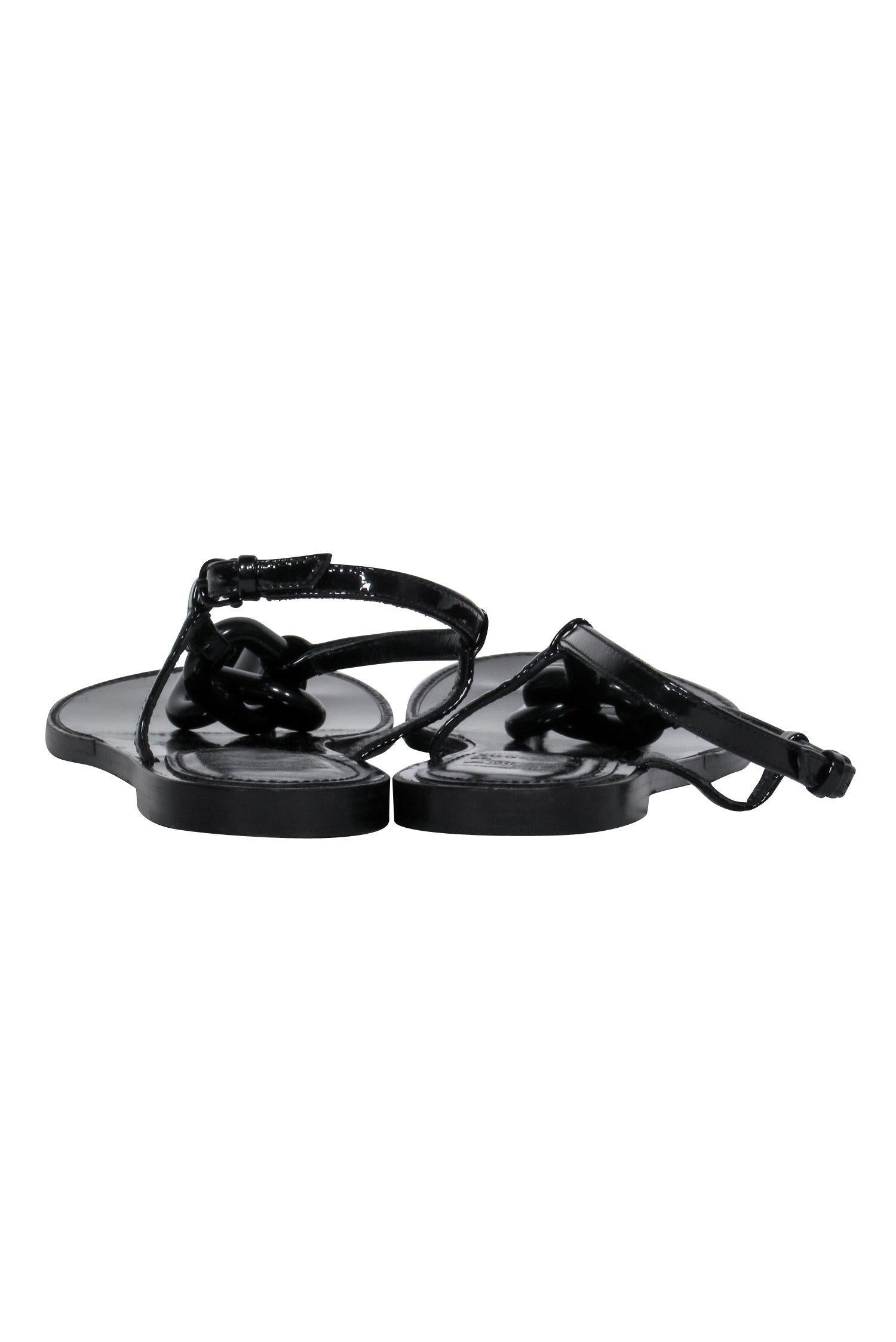 Burberry - Black Patent Leather T-Strap Sandals w/ Chain Design Sz 8
