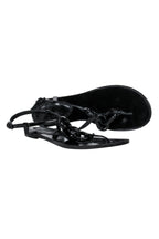 Burberry - Black Patent Leather T-Strap Sandals w/ Chain Design Sz 8