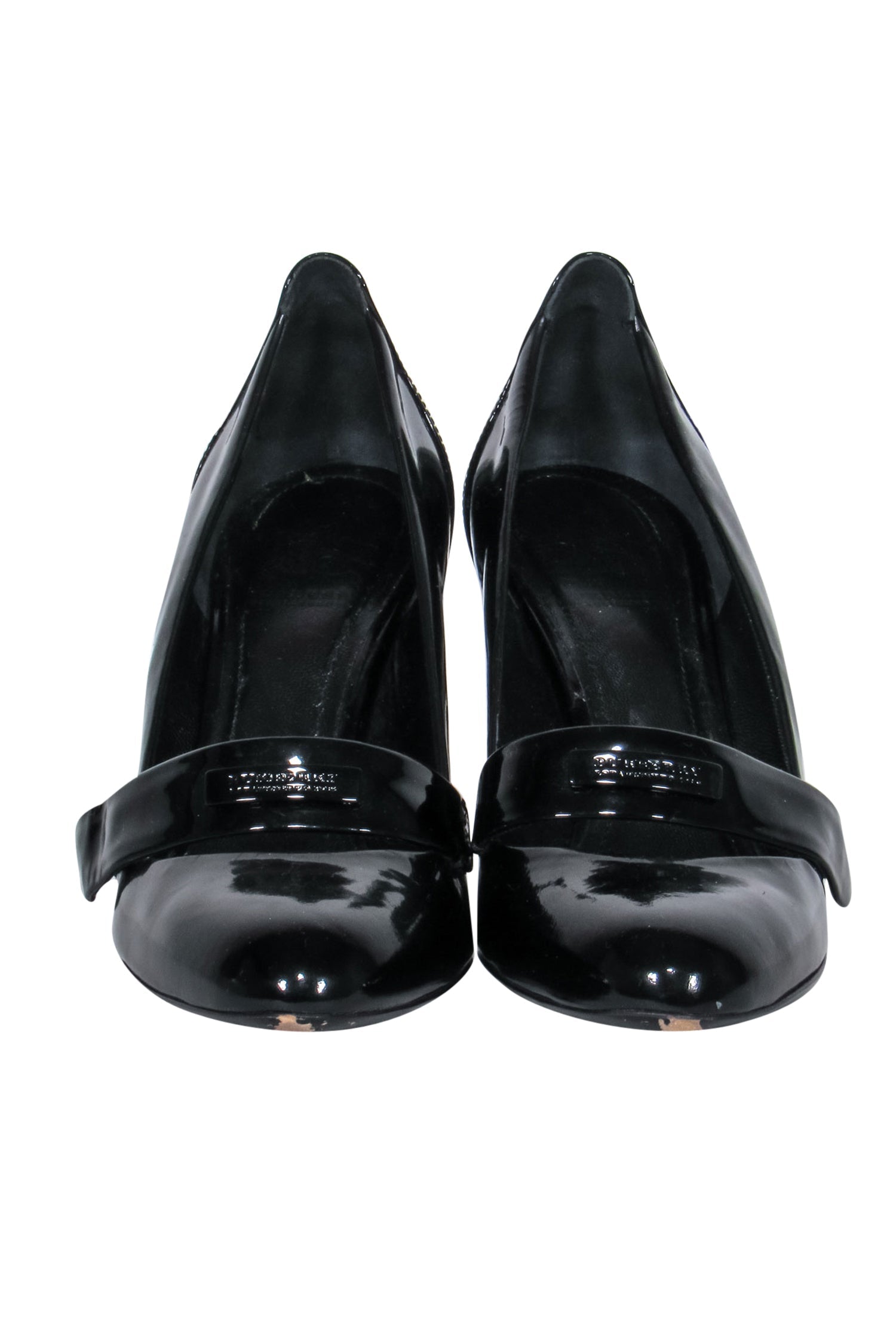 Burberry - Black Patent Logo Strap Heels Sz 6.5