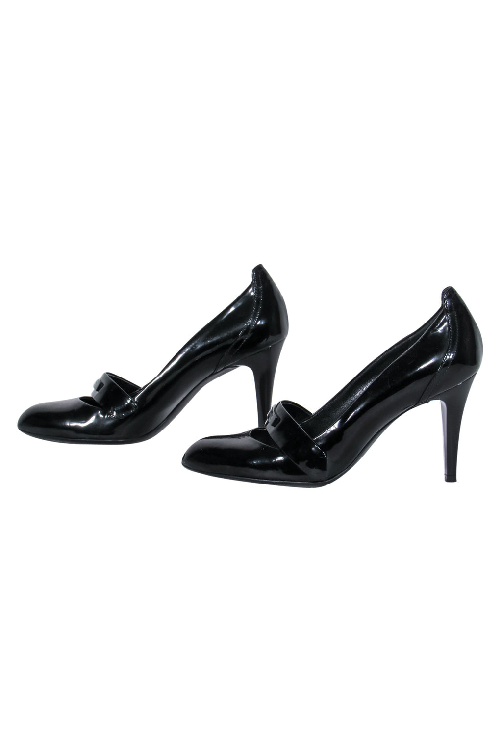 Burberry - Black Patent Logo Strap Heels Sz 6.5