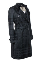 Burberry - Black Plaid Textured Double Breasted Belted Trench Coat Sz 8