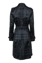Burberry - Black Plaid Textured Double Breasted Belted Trench Coat Sz 8