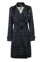 Burberry - Black Plaid Textured Double Breasted Belted Trench Coat Sz 8