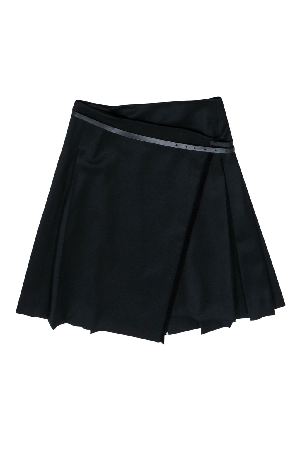 Burberry - Black Pleated Mini Wrap Wool Skirt w/ Belt Sz 8