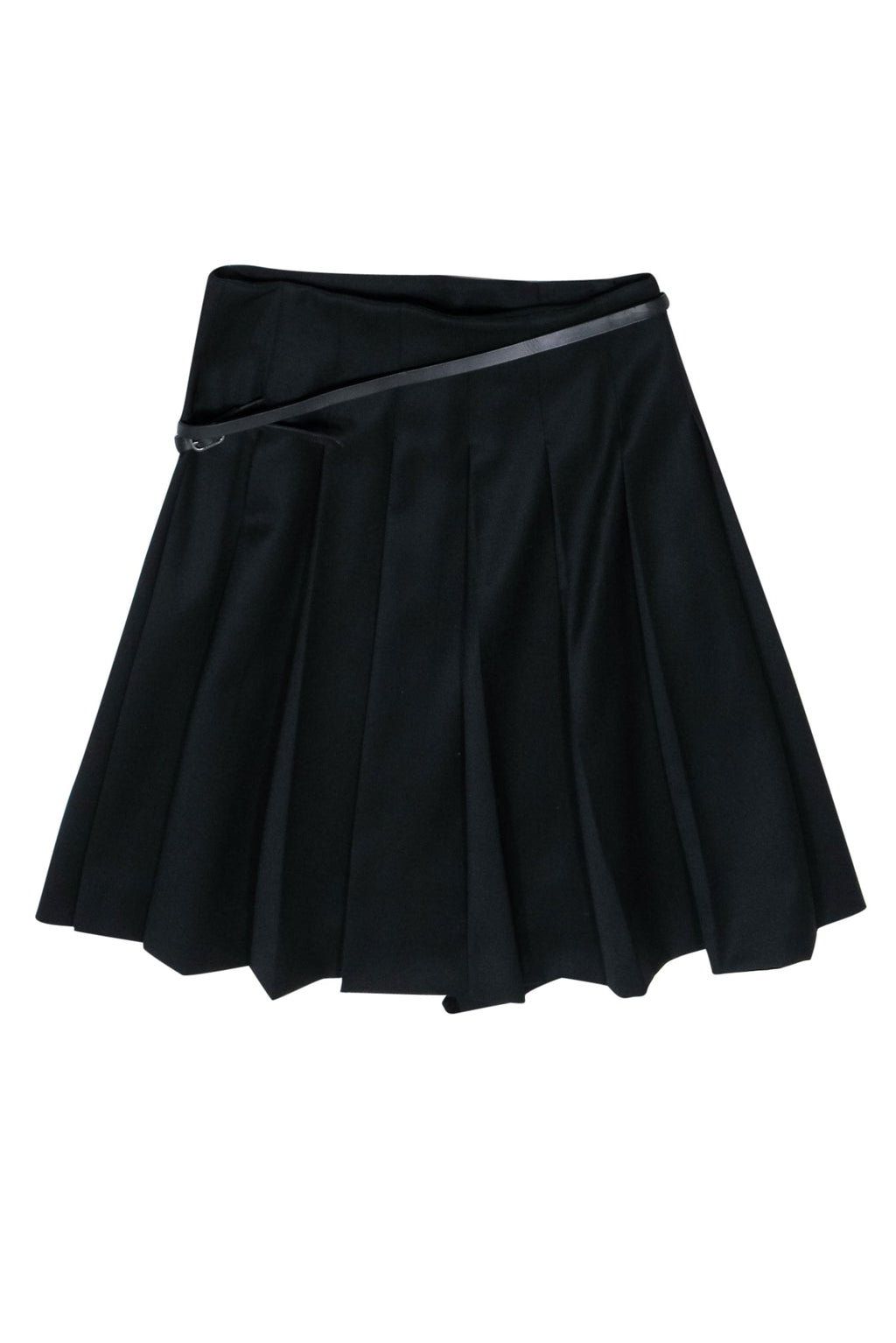 Burberry - Black Pleated Mini Wrap Wool Skirt w/ Belt Sz 8