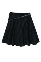 Burberry - Black Pleated Mini Wrap Wool Skirt w/ Belt Sz 8