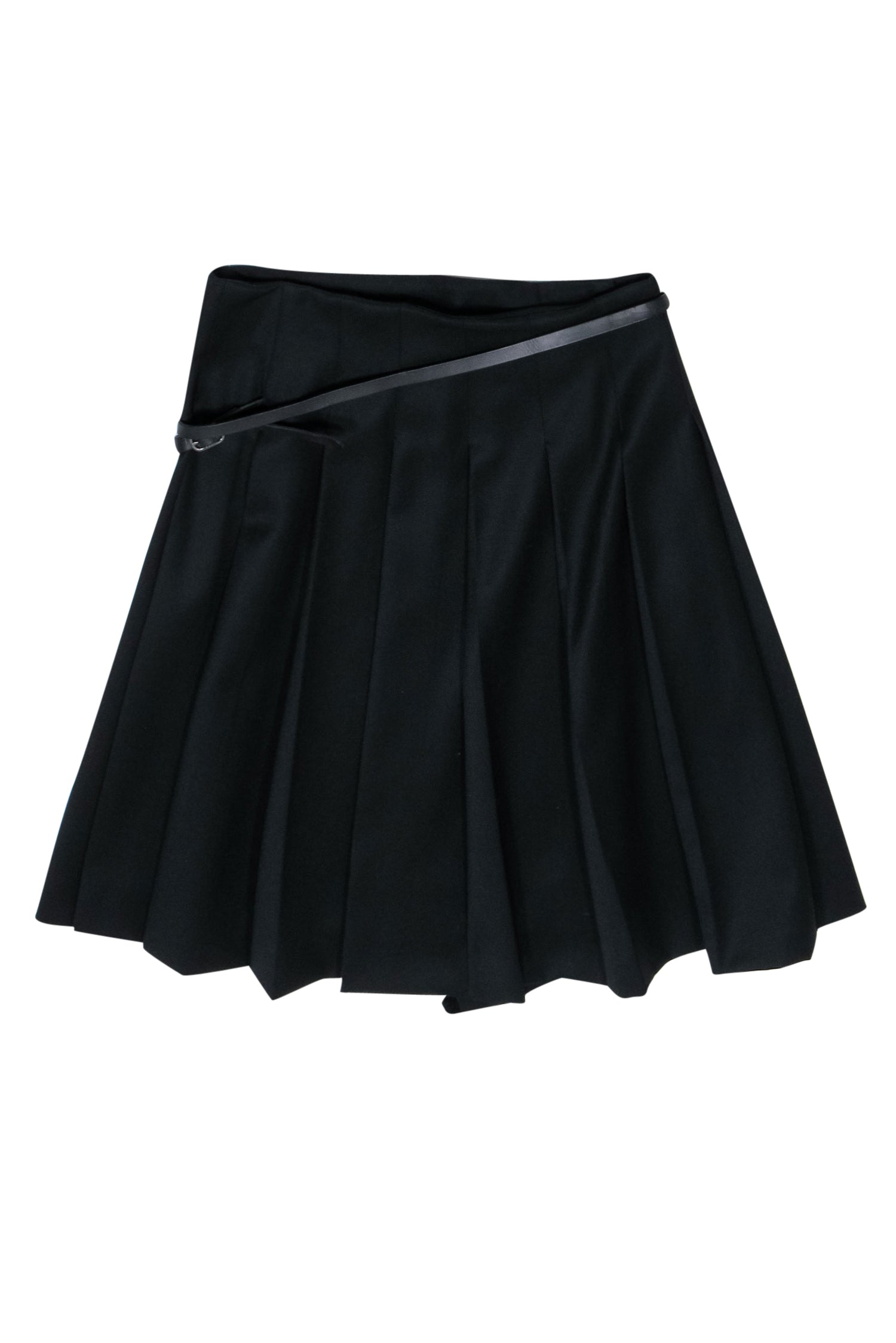 Burberry - Black Pleated Mini Wrap Wool Skirt w/ Belt Sz 8