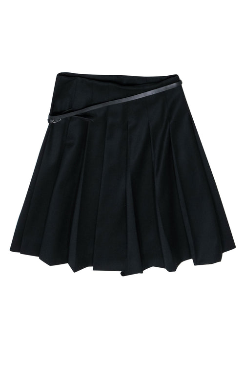 Burberry - Black Pleated Mini Wrap Wool Skirt w/ Belt Sz 8