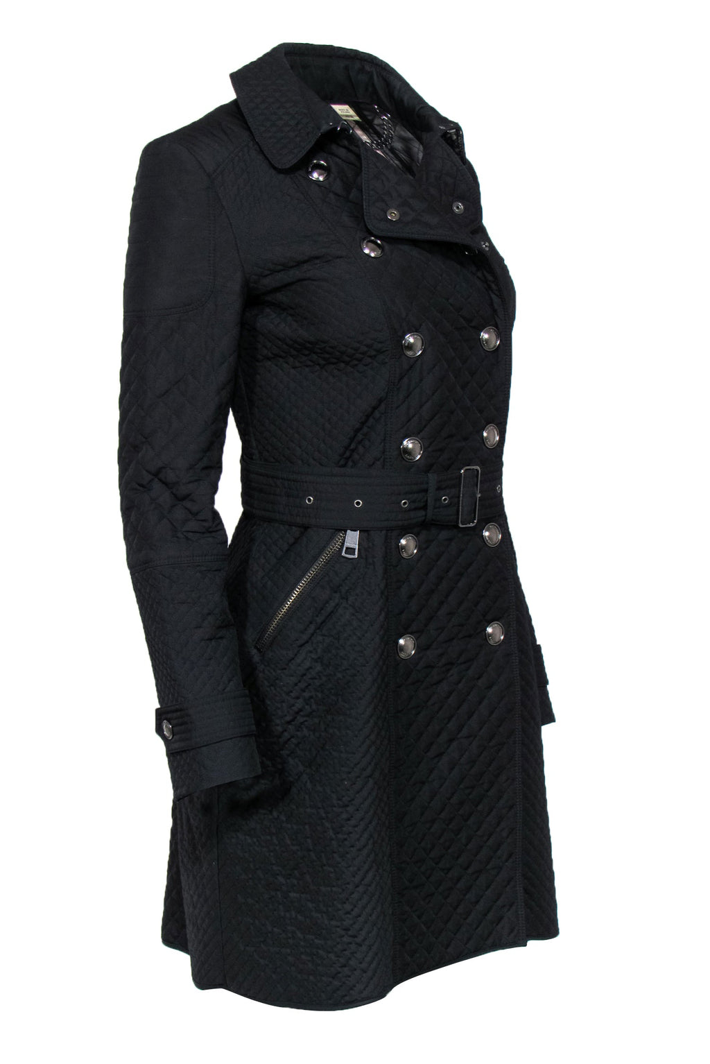 Burberry - Black Quilted Double Breasted Trench Coat w/ Belt Sz 2
