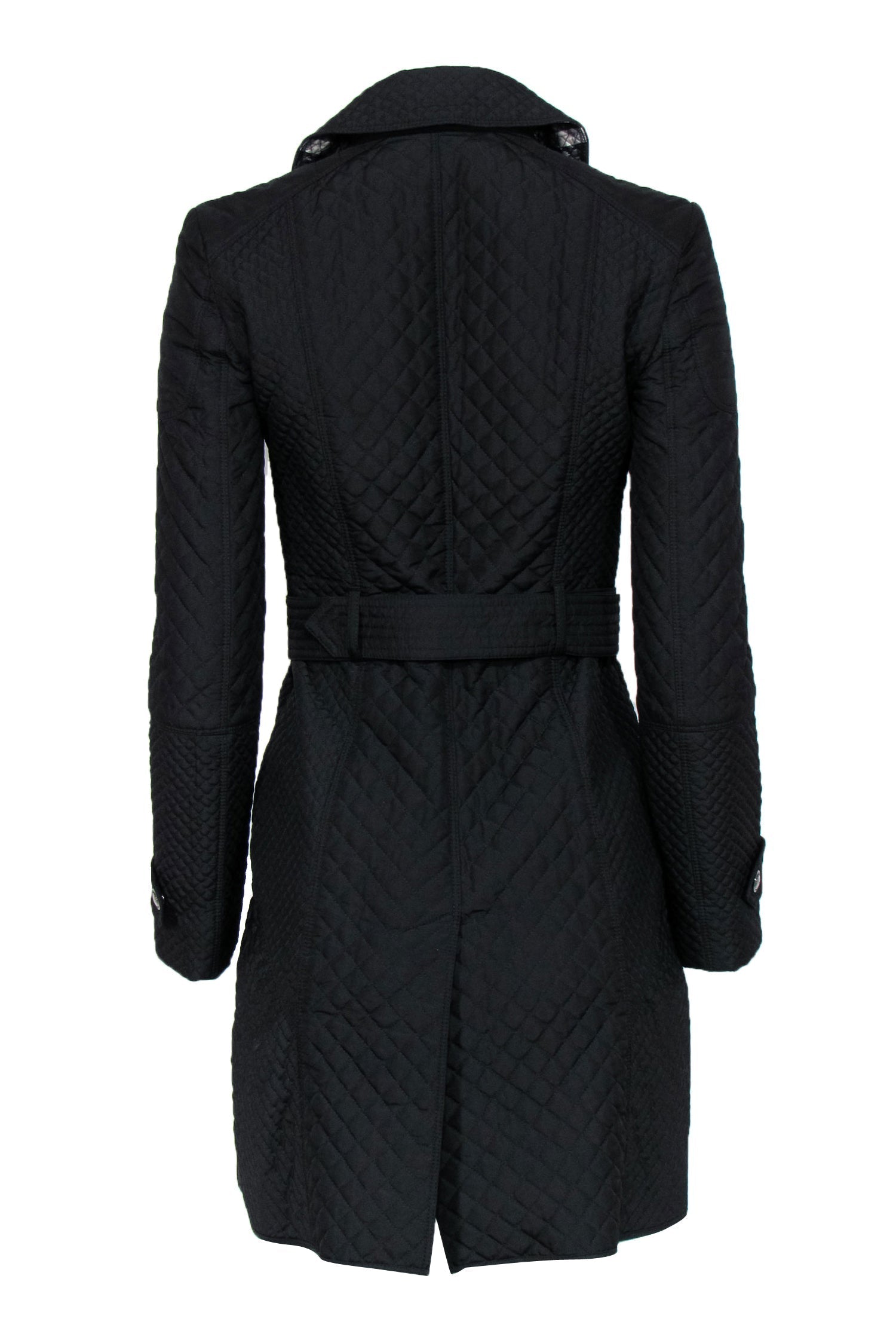 Burberry - Black Quilted Double Breasted Trench Coat w/ Belt Sz 2