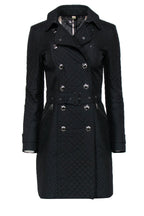 Burberry - Black Quilted Double Breasted Trench Coat w/ Belt Sz 2