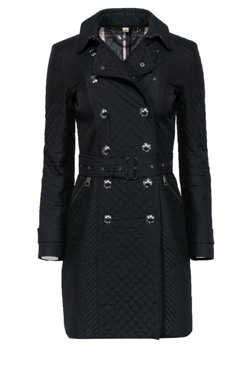 Burberry - Black Quilted Double Breasted Trench Coat w/ Belt Sz 2