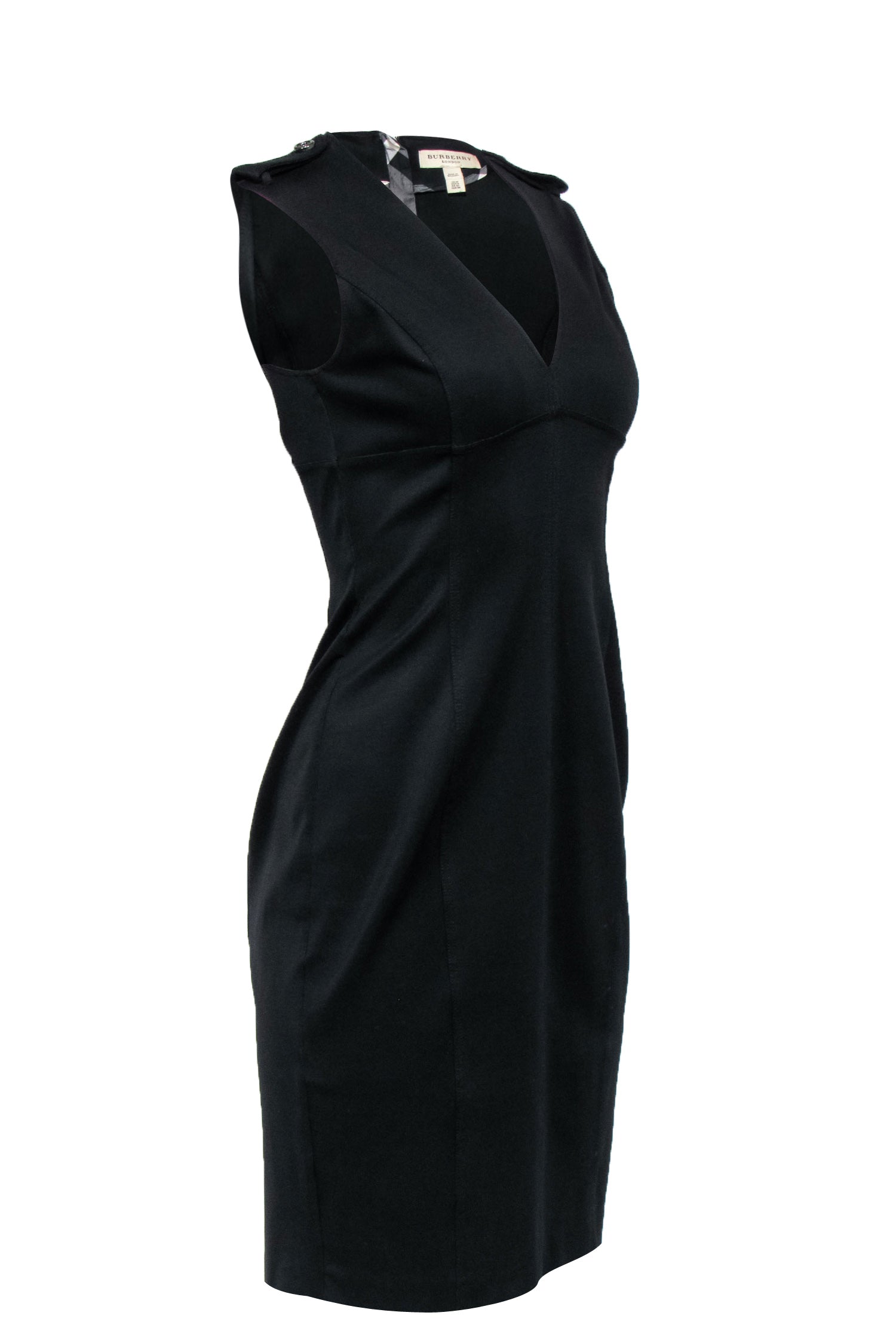 Burberry - Black Sleeveless Sheath Dress w/ Epaulette Shoulder Sz 8
