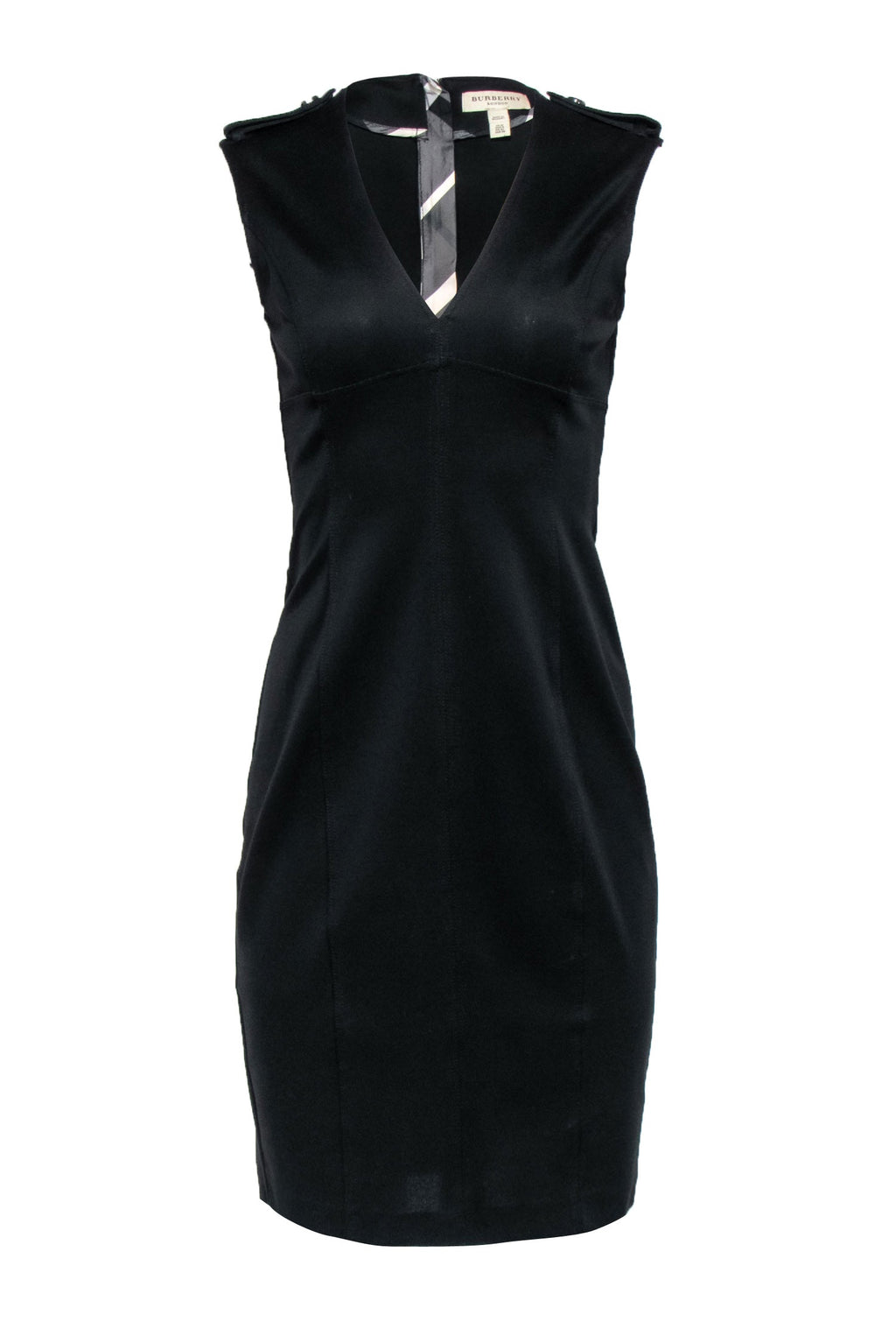 Burberry - Black Sleeveless Sheath Dress w/ Epaulette Shoulder Sz 8
