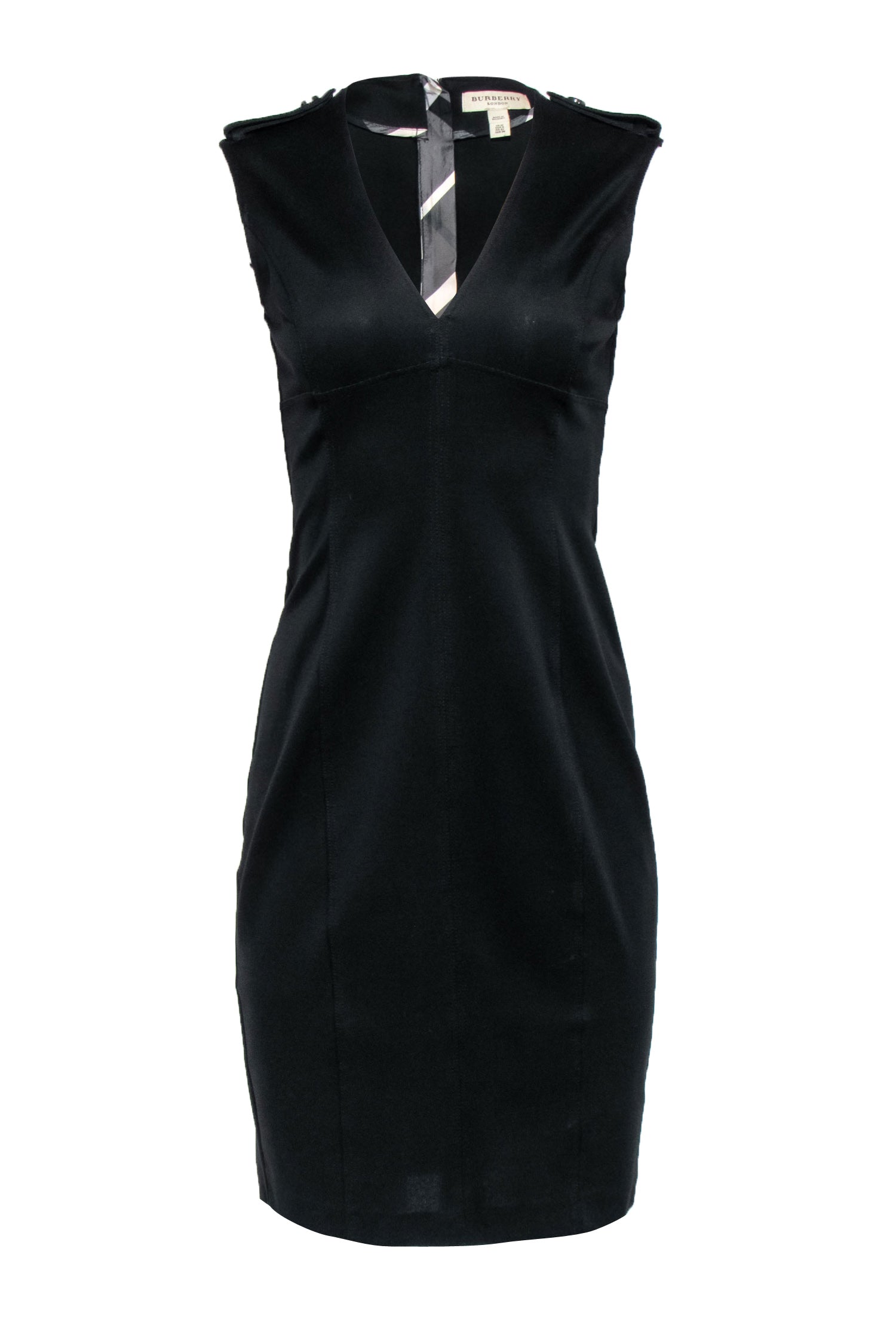 Burberry - Black Sleeveless Sheath Dress w/ Epaulette Shoulder Sz 8