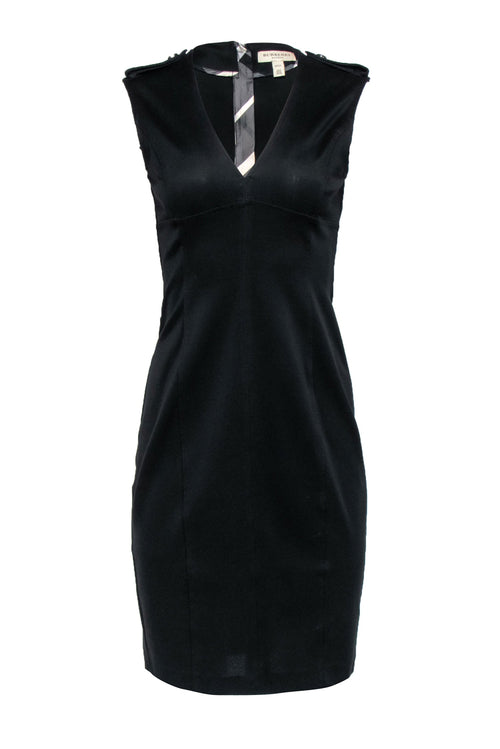 Burberry - Black Sleeveless Sheath Dress w/ Epaulette Shoulder Sz 8