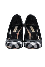 Burberry - Black, White, & Beige Plaid w/ Patent Leather Trim Detail Heels Sz 7