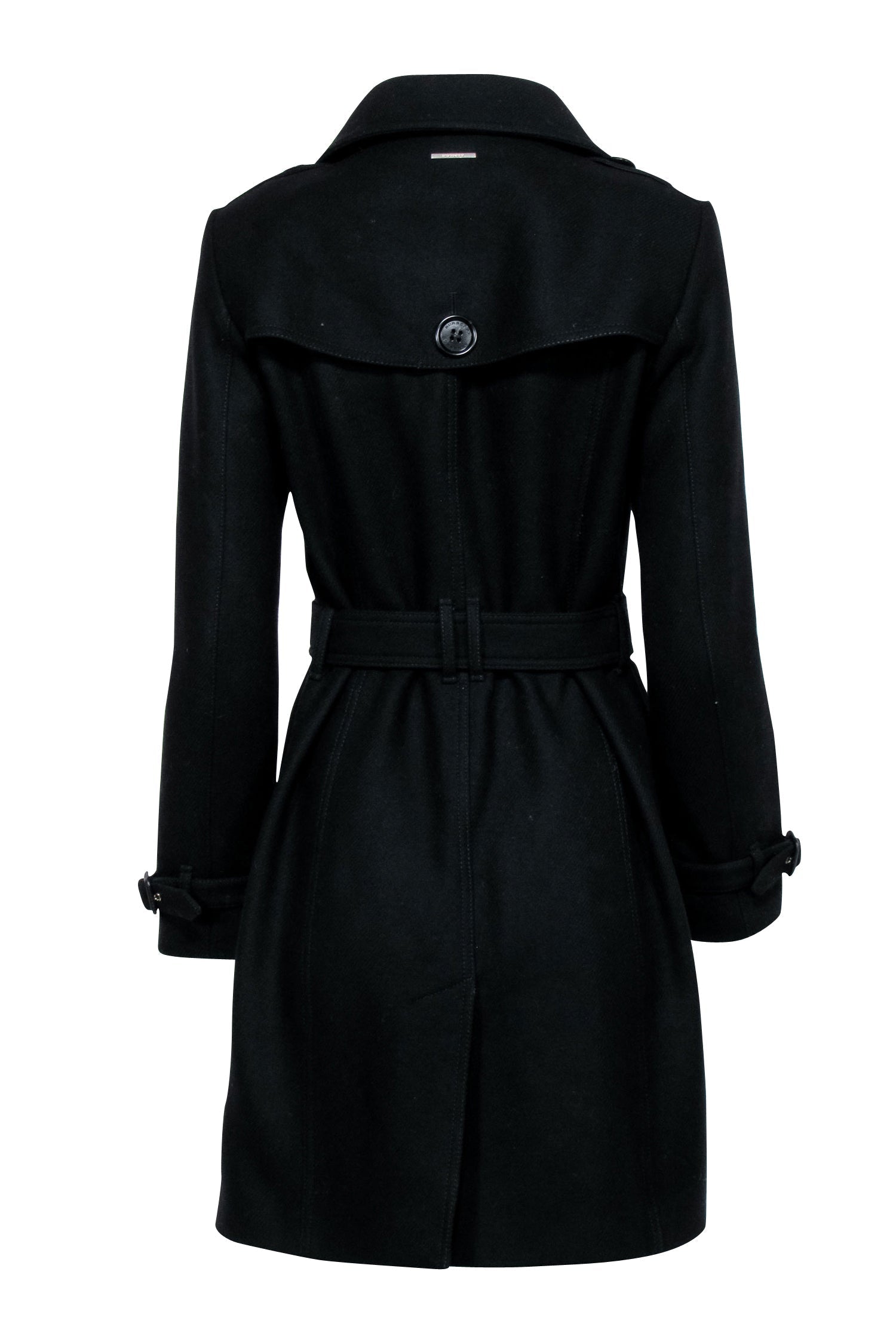 Burberry - Black Wool Blend Belted Coat Sz 8