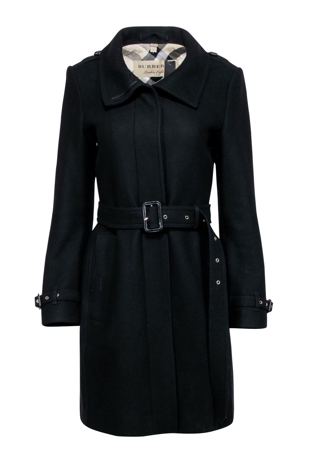 Burberry - Black Wool Blend Belted Coat Sz 8