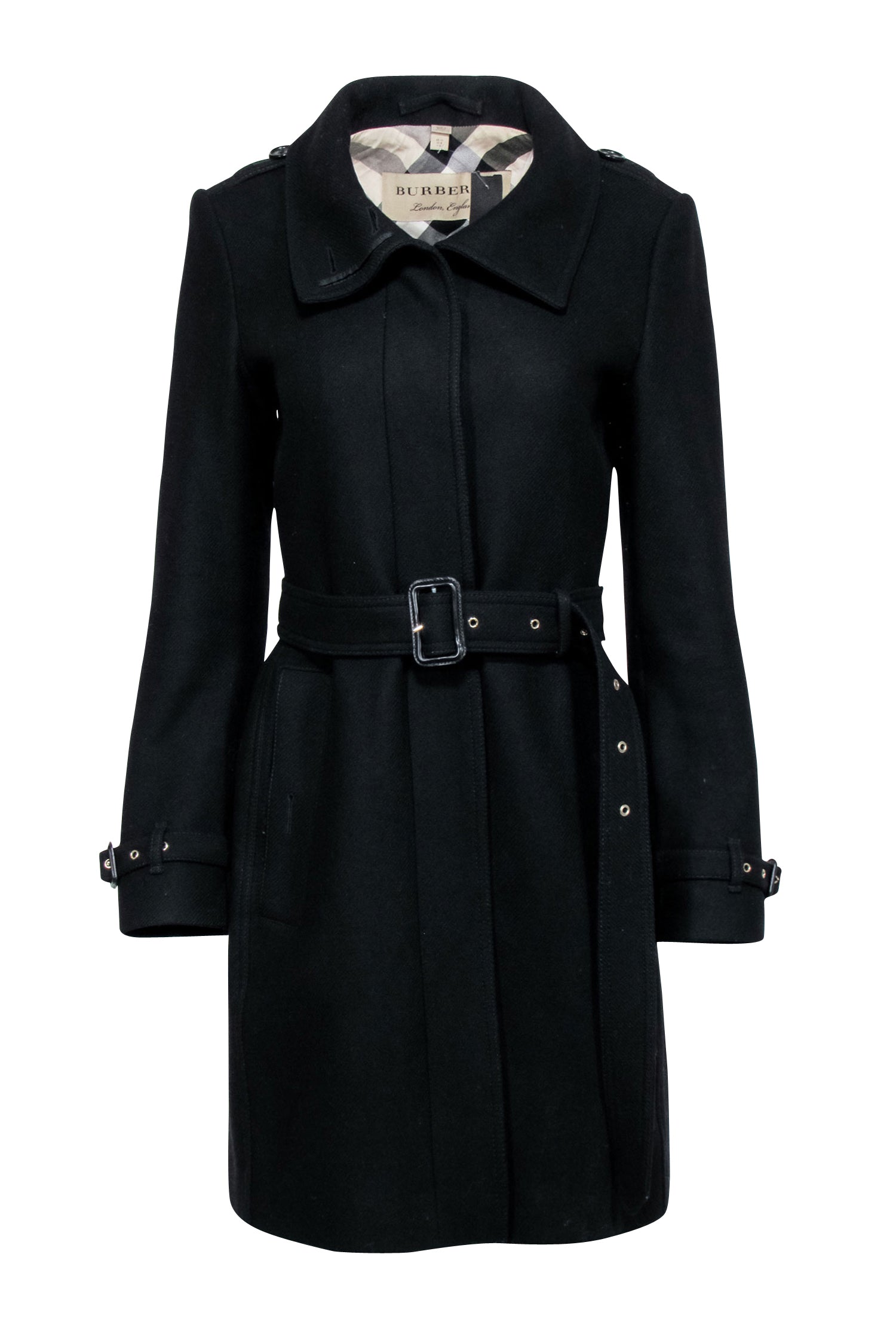 Burberry - Black Wool Blend Belted Coat Sz 8