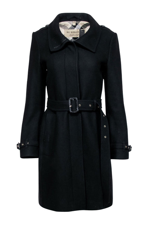Burberry - Black Wool Blend Belted Coat Sz 8