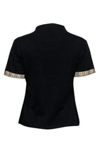 Burberry - Black Zip-Up Short Sleeve Shirt w/ Plaid Trim Sz XL
