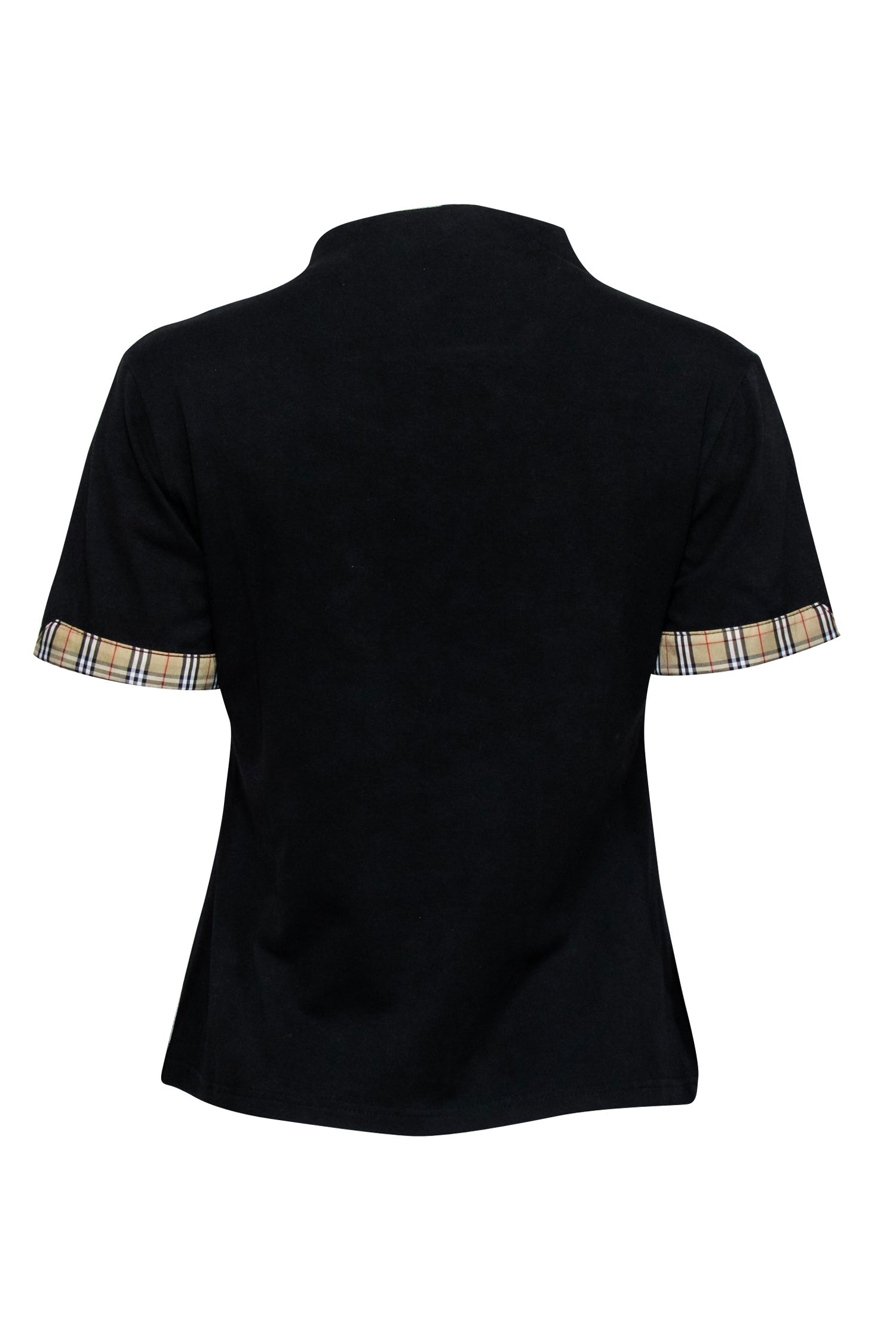 Burberry - Black Zip-Up Short Sleeve Shirt w/ Plaid Trim Sz XL