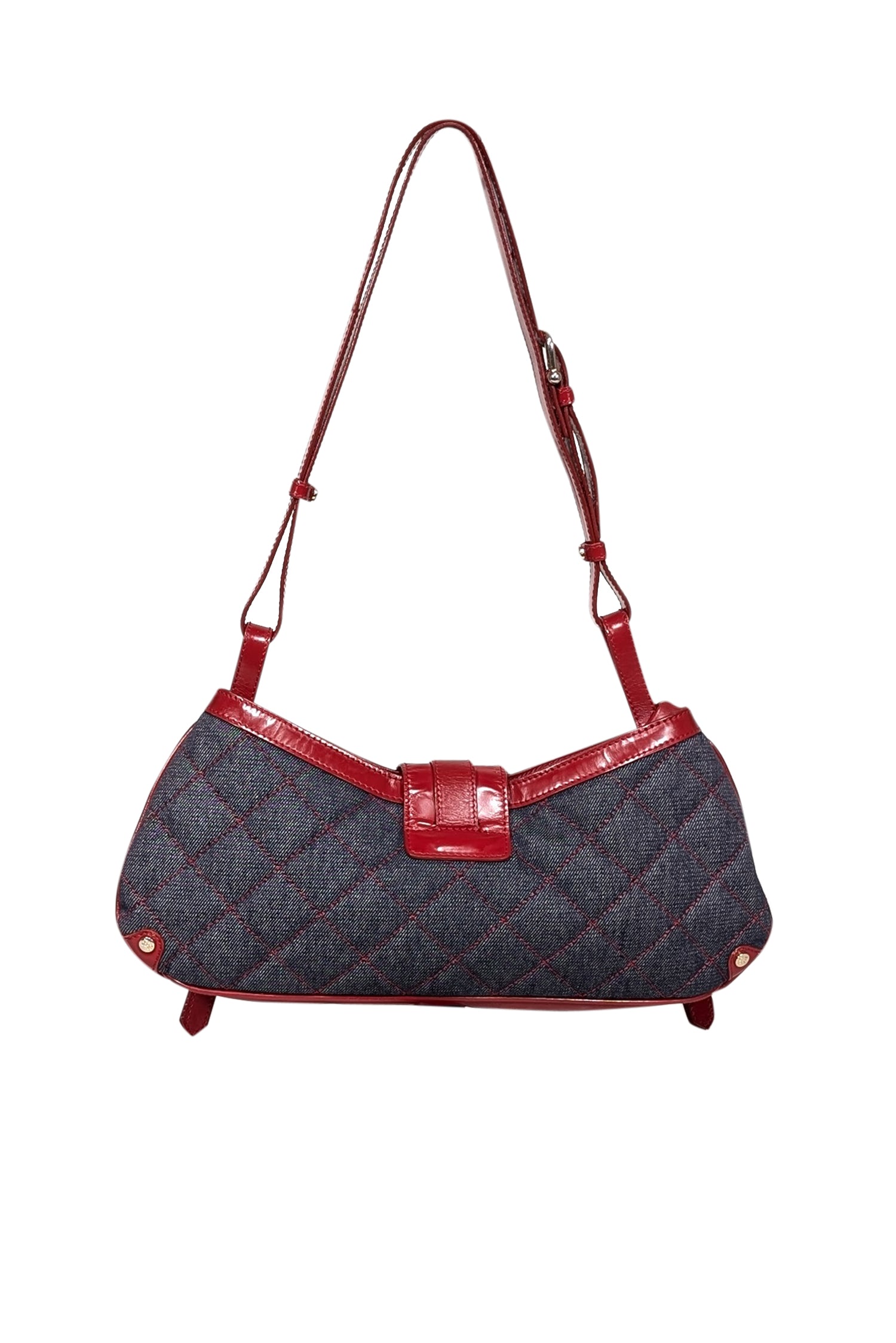 Burberry - Blue Chambray Quilted Shoulder Bag w/ Red Leather Trims